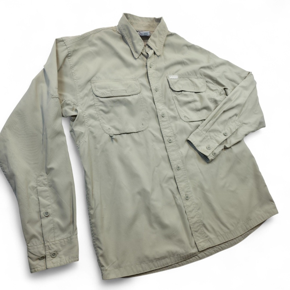 Columbia Men's M Button Up Long Sleeve Fishing Shirt Casual Work Outdoors Beige - Picture 4 of 9